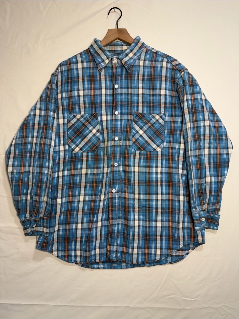 Vintage JCPenney Big Mac Flannel Shirt Men XL Blue Plaid Workwear 17-17.5
